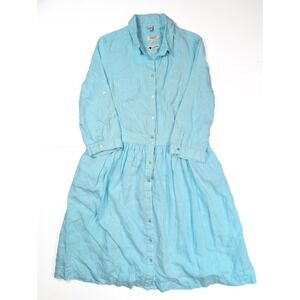 Malvin Hamburg Germany Blue Long Sleeve Collared Linen Dress‎ Women's Size 10